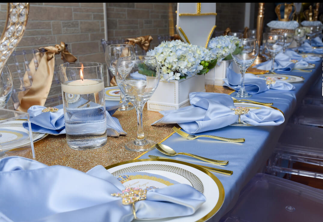 Blue and gold Prince themed baby shower